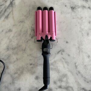 Aleath Hair Waver Ceramic Wand with LCD Temp Display 3 Barrels 1 inch - Pink